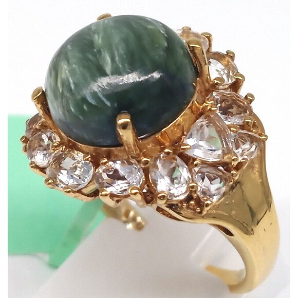 Karis Green Seraphinite Gemstone Ring Size 7 Gold Tone G&B Made In India NWT - Picture 4 of 14